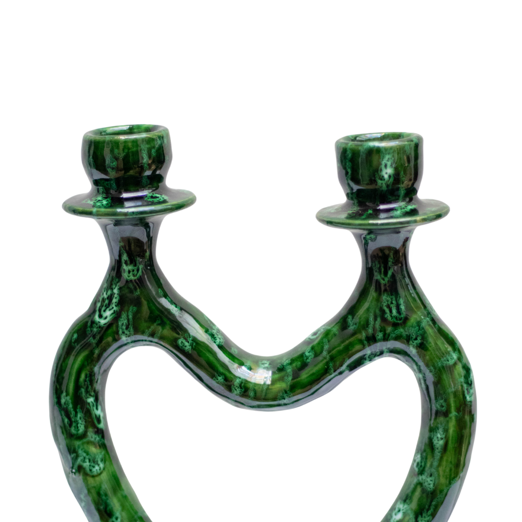 Moroccan Green Ceramic Candlestick – Handmade Tamegroute Candle Holder