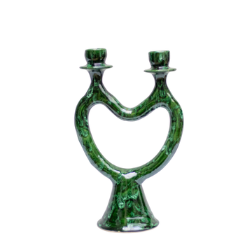 Moroccan Green Ceramic Candlestick – Handmade Tamegroute Candle Holder