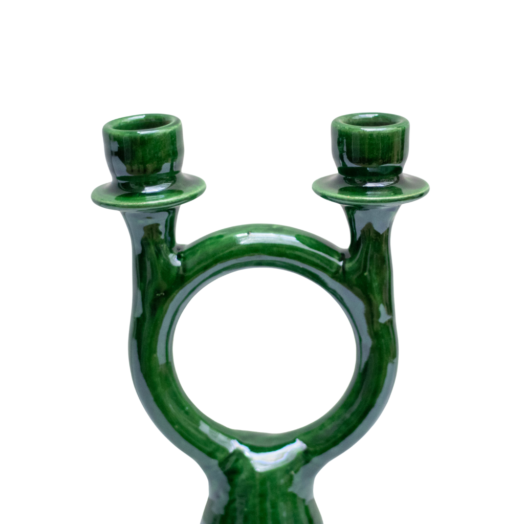 Tamegroute Shaded Green Ceramic Candlestick Holder