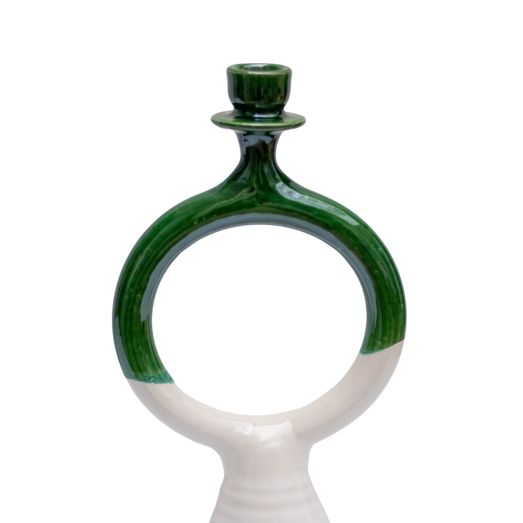 Tamegroute Shaded Green White Ceramic Candlestick Holder