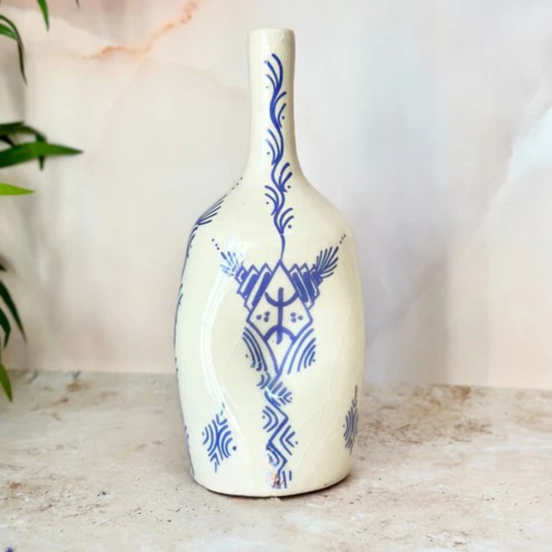 Vase bouteille amazigh bleu