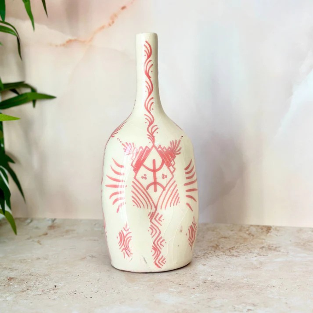 Vase bouteille amazigh rose