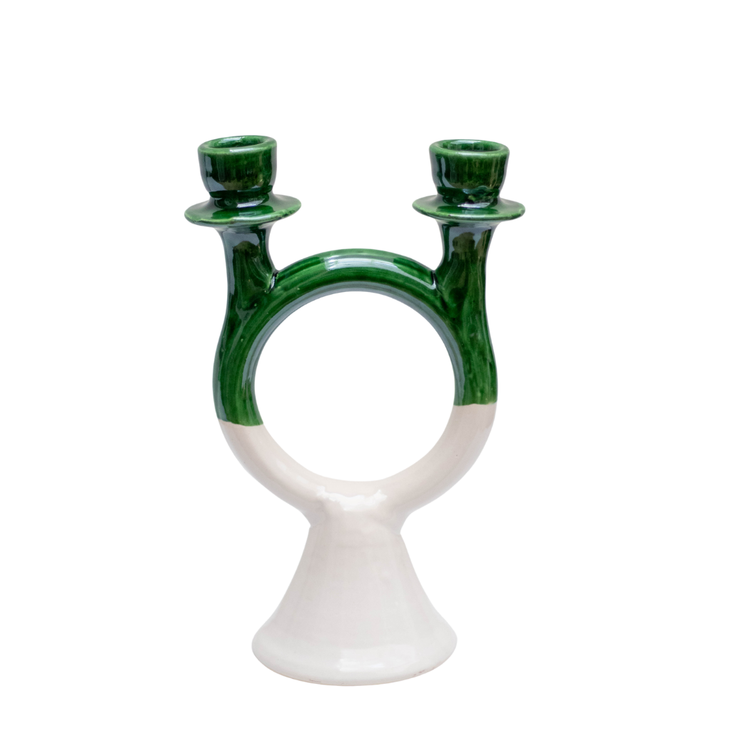 Tamegroute Shaded Green & White Candlestick Holder