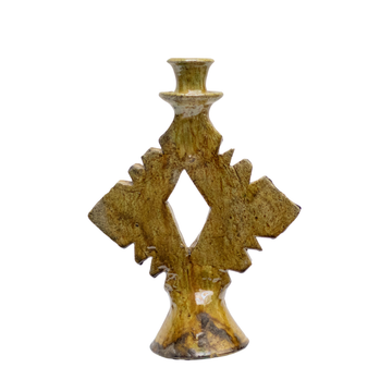 Handmade Tamegroute Ochre Glazed Candlestick Holder